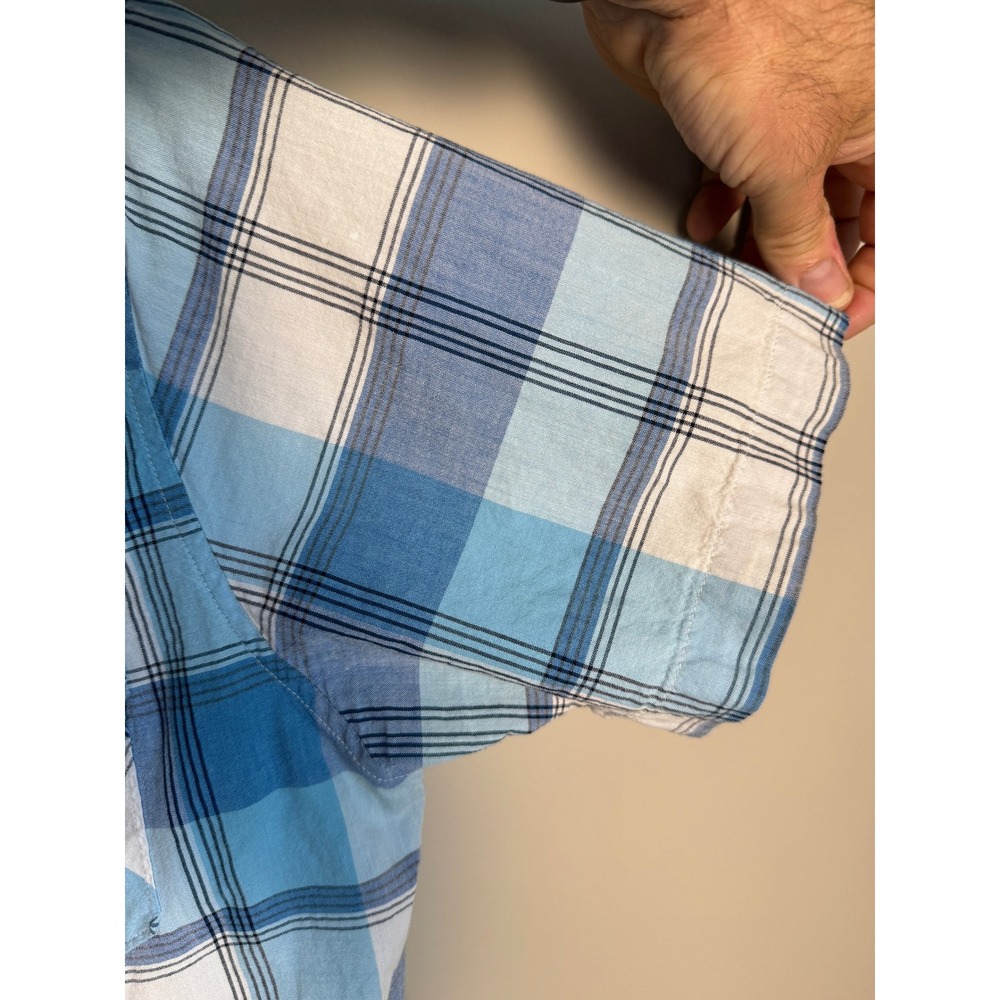 Hang Ten Mens Blue Plaid Western Pearl Snap Shirt Medium Surf Coastal Retro - Picture 3 of 11